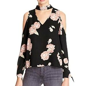 Cupcakes and Cashmere XS Black Womens Floral Cold Shoulder Y2K Top Flowy Blouse